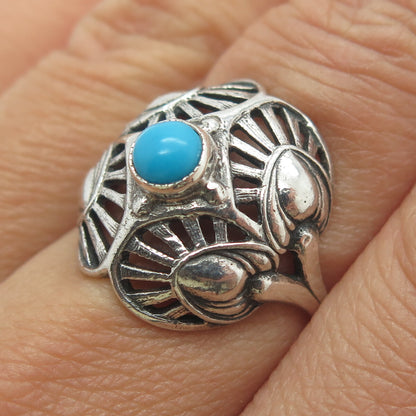 800 Silver Vintage Real Bisbee Turquoise Flower Dome Ring Size 7