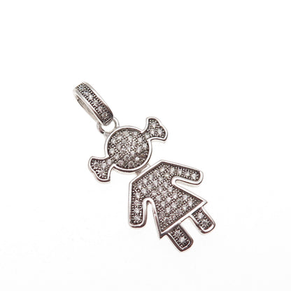 925 Sterling Silver Round-Cut C Z Girl Charm Pendant
