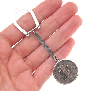 800 Silver Antique Art Deco Rod of Asclepius Symbol Oxidized Key Fob Holder