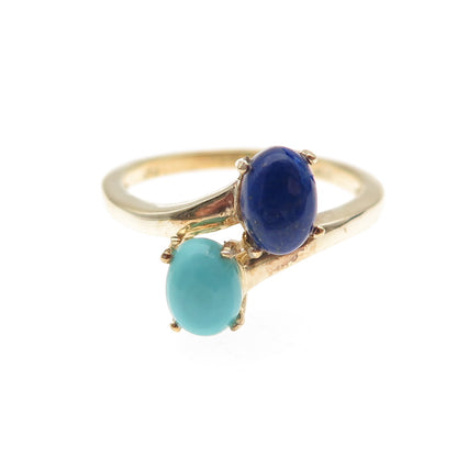 Chuck Clemency 925 Sterling Gold Plated Real Turquoise & Lapis Ring Size 8.25