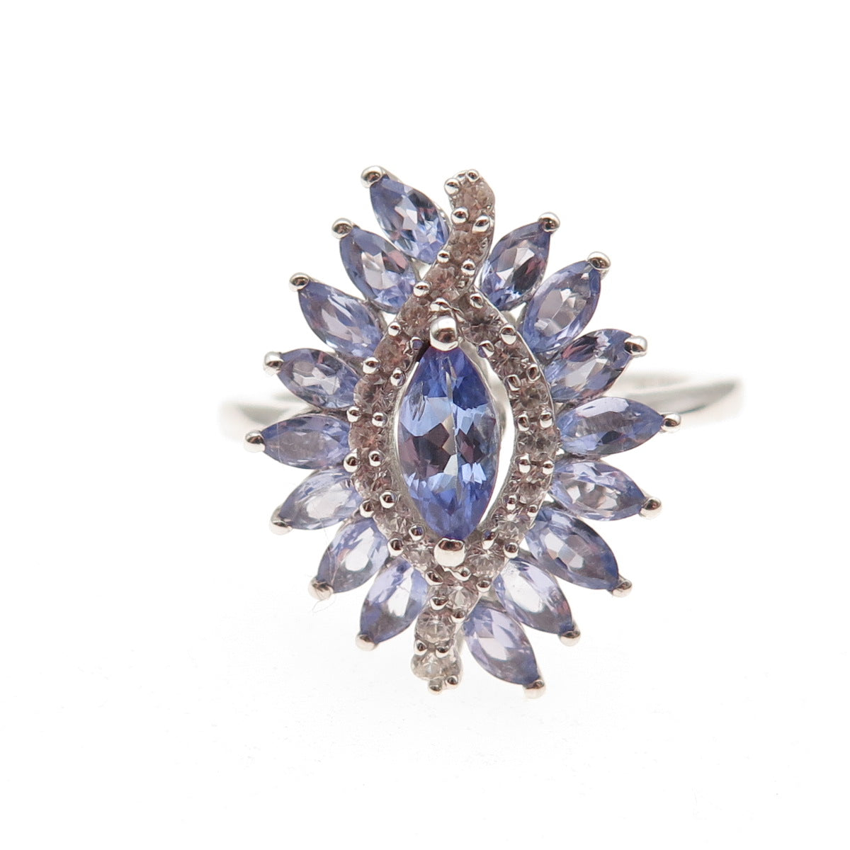 Chuck Clemency 925 Sterling Silver Real Tanzanite & White Topaz Ring Size 8.25