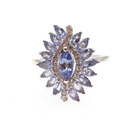 Chuck Clemency 925 Sterling Silver Real Tanzanite & White Topaz Ring Size 8.25