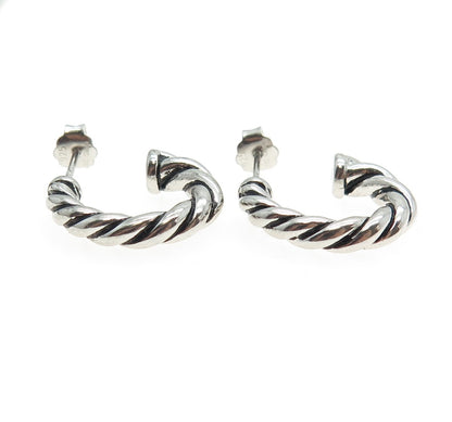 925 Sterling Silver Vintage Twisted Half Hoop Earrings