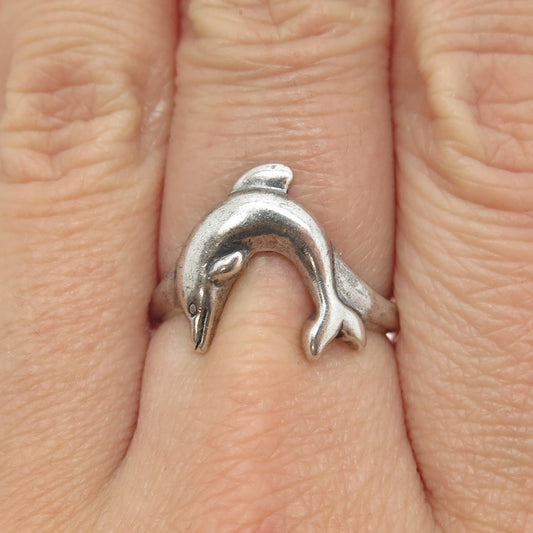 ORIENT 925 Sterling Silver Vintage Friendly Dolphin Ring Size 6.75