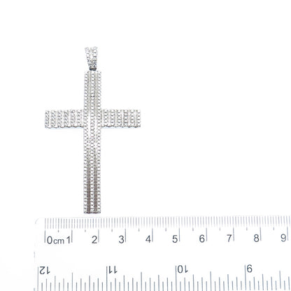 DESIGNS BY YAGI 925 Sterling Silver Round-Cut Shaped C Z Cross Sparkle Pendant