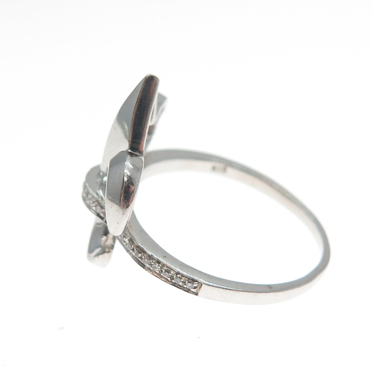 925 Sterling Silver Round-Cut Shaped C Z Fleur-de-Lis Ring Size 8.5