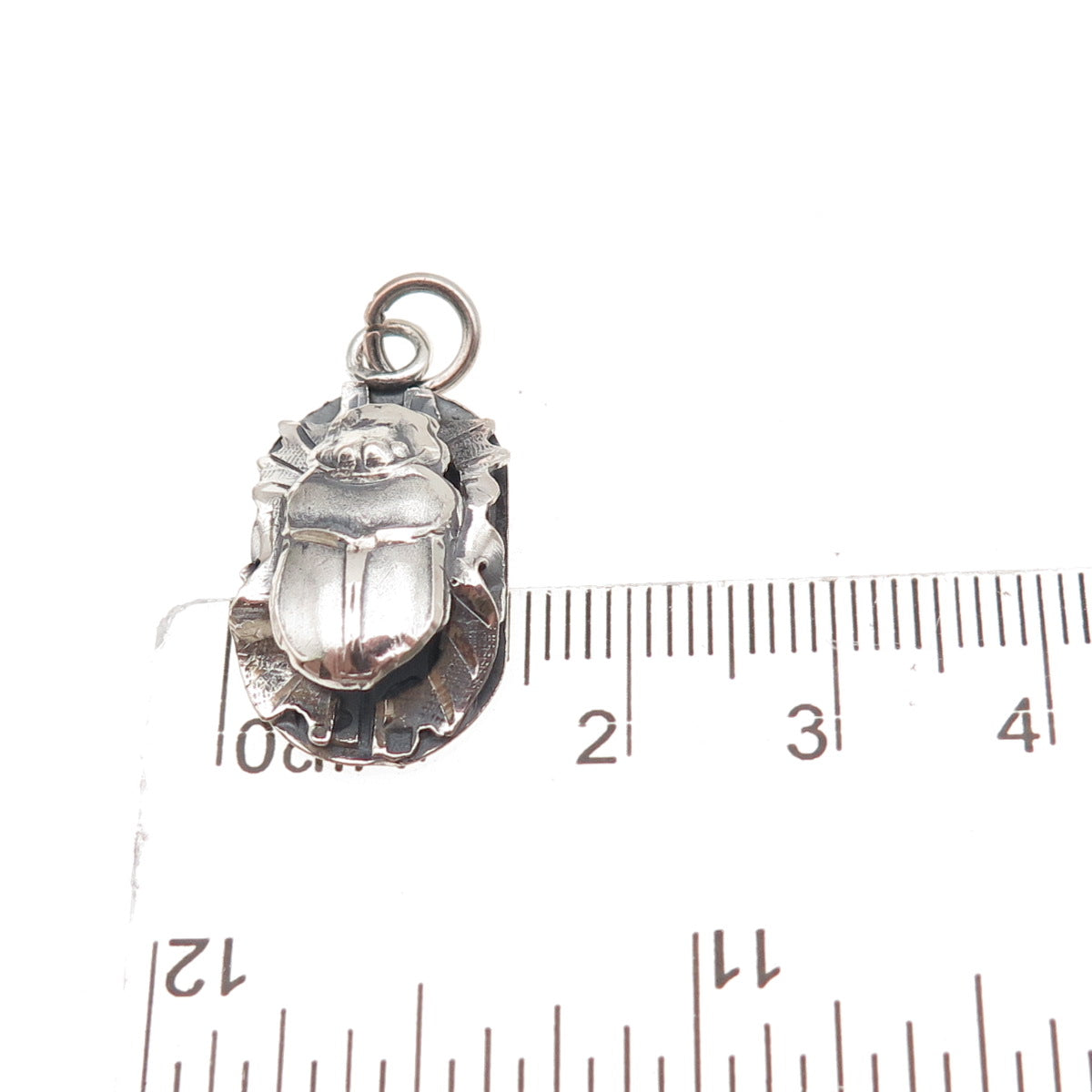 800 Silver Vintage Egyptian Scarab Oxidized 3D Charm Pendant