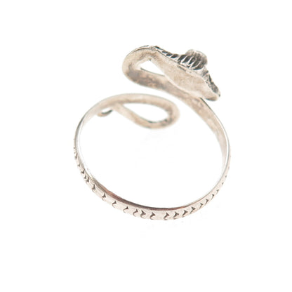 925 Sterling Silver Vintage Real Garnet Snake Oxidized Adjustable Ring Size 9