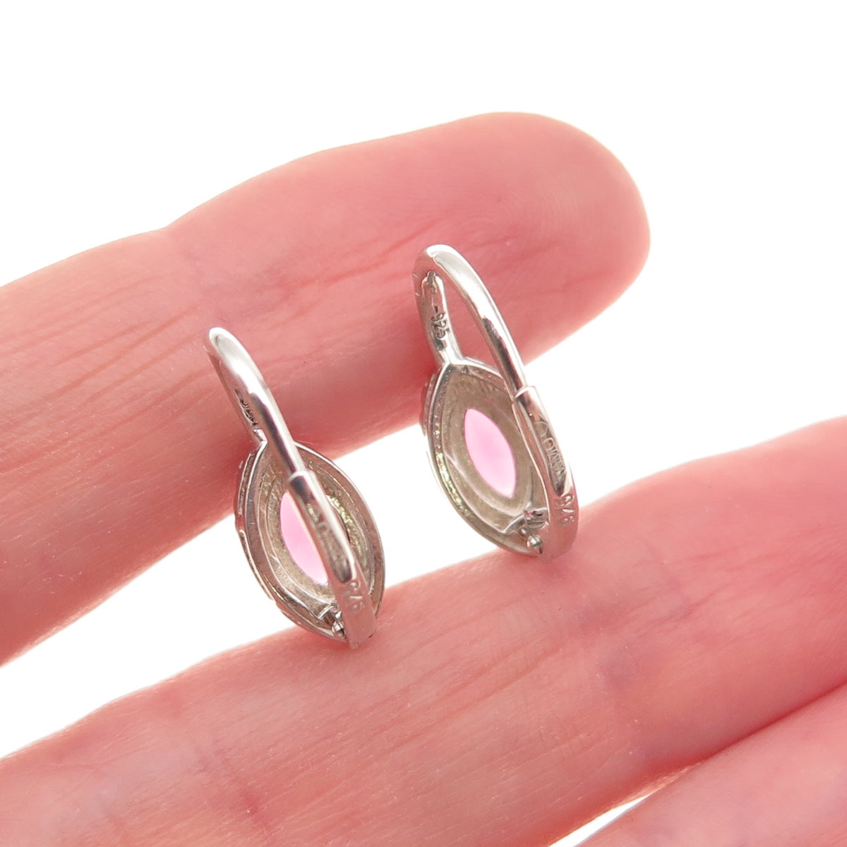 Tamo 925 Sterling Silver Marquise-Cut Pink & Round-Cut White C Z Earrings
