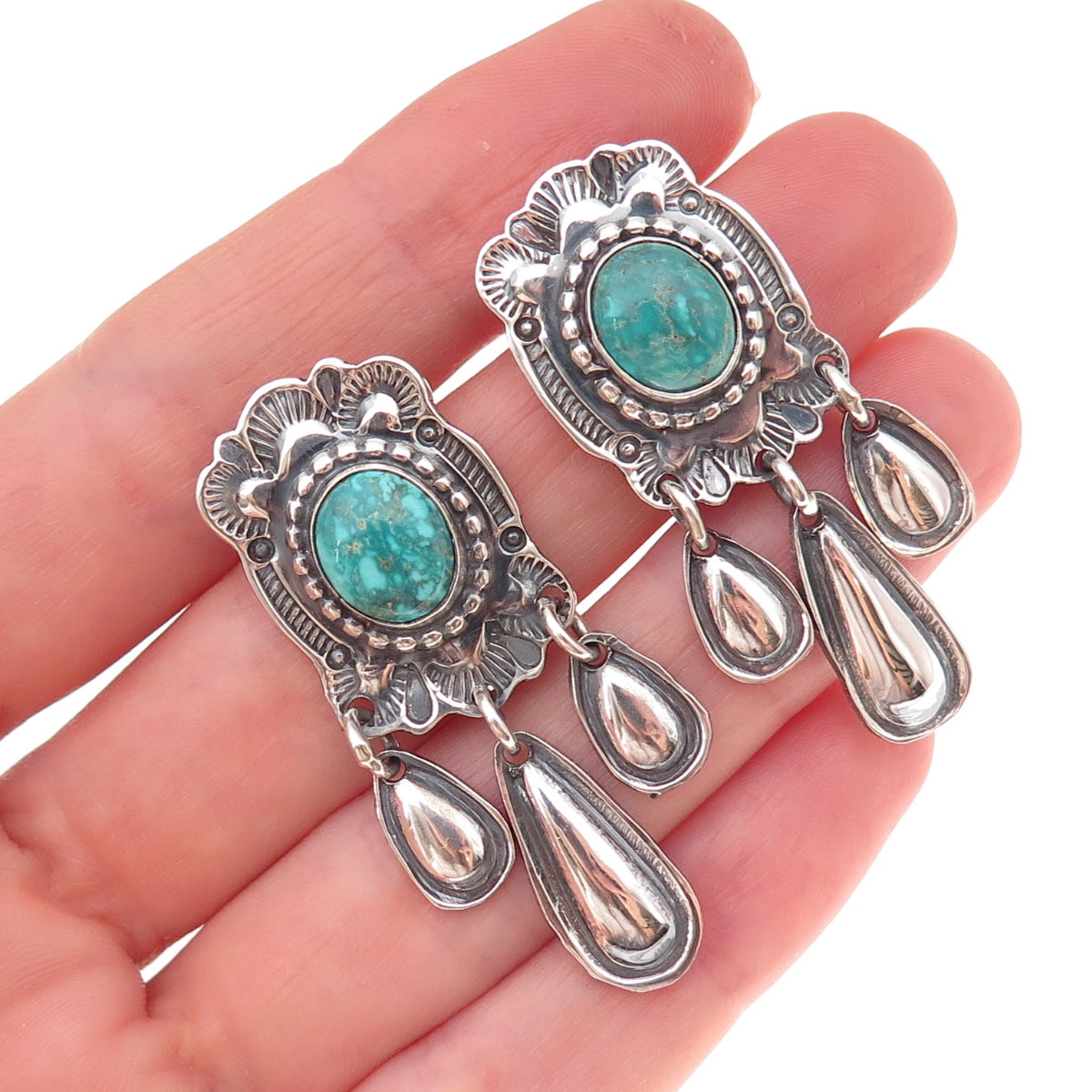 Rick Enriquez Navajo Old Pawn Sterling Vintage Southwestern Turquoise Earrings