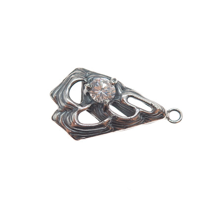 925 Sterling Silver Vintage Round-Cut C Z Modernist Oxidized Charm Pendant