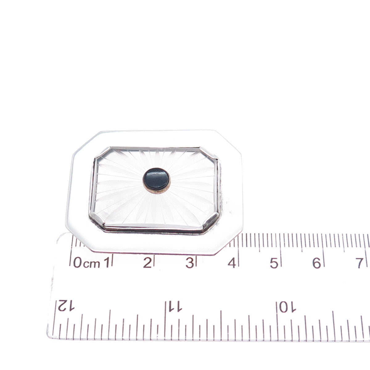 Sterling Antique Onyx & Camphor Frosted Glass Pin Pendant (missing pin)