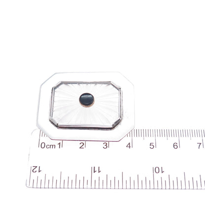 Sterling Antique Onyx & Camphor Frosted Glass Pin Pendant (missing pin)