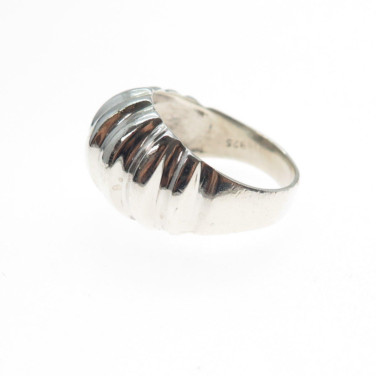 925 Sterling Silver Vintage Modernist Ribbed Dome Ring Size 7.25