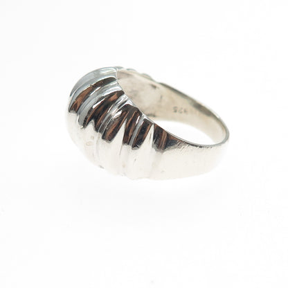 925 Sterling Silver Vintage Modernist Ribbed Dome Ring Size 7.25