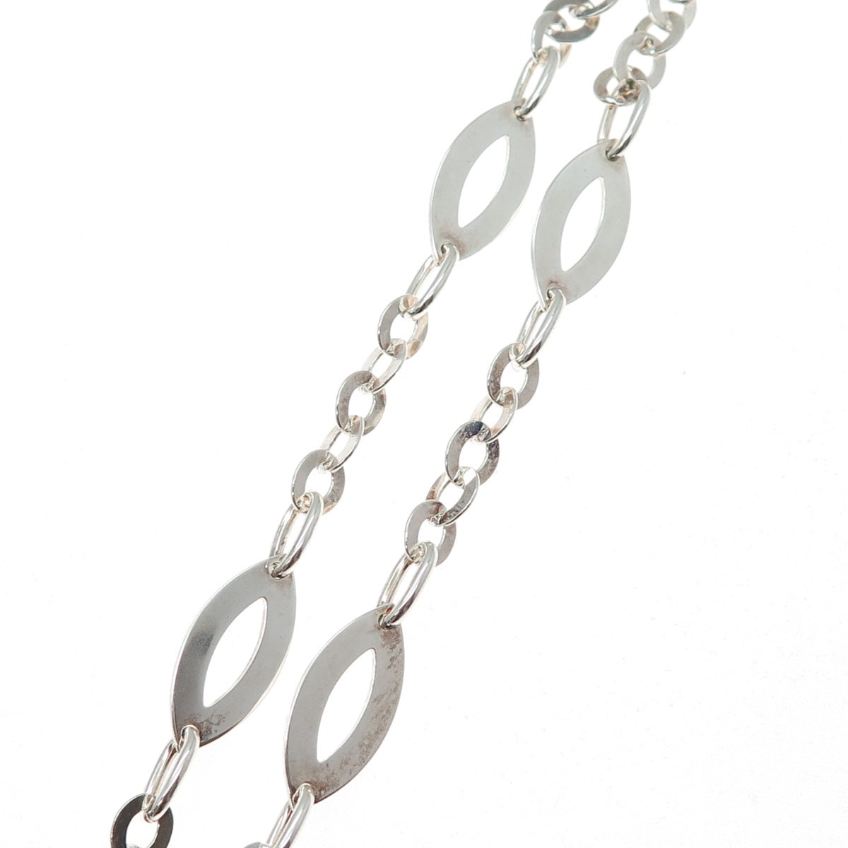 925 Sterling Silver Vintage Marquise-Shape & Oval Disc Chain Necklace 18"