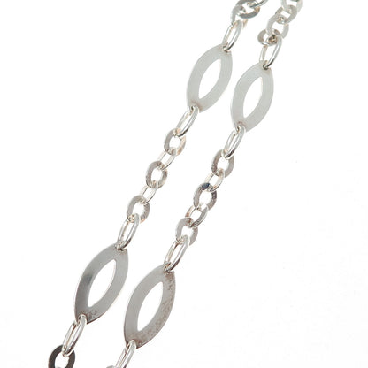 925 Sterling Silver Vintage Marquise-Shape & Oval Disc Chain Necklace 18"