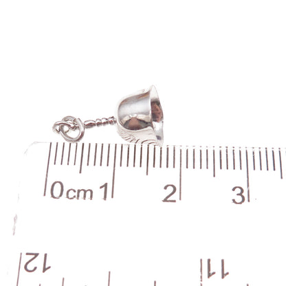 925 Sterling Silver Antique Art Deco Bell Oxidized 3D Charm Pendant