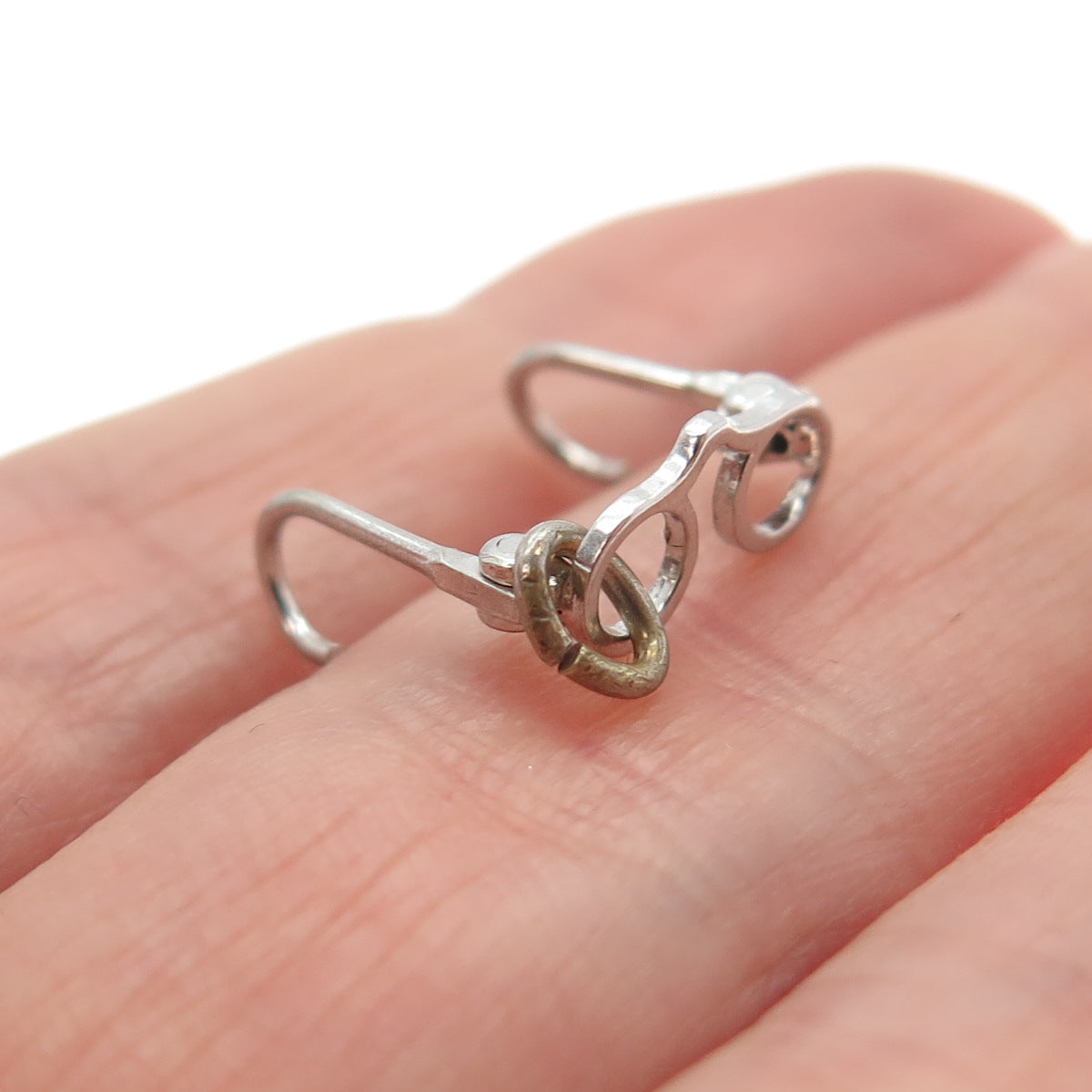 925 Sterling Silver Antique Art Deco Folding Glasses Minimalist 3D Charm Pendant