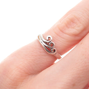925 Sterling Silver Vintage Wave Oxidized Adjustable Ring Size 2.75