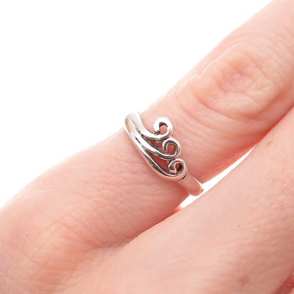 925 Sterling Silver Vintage Wave Oxidized Adjustable Ring Size 2.75
