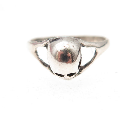 925 Sterling Silver Vintage Skull Oxidized Biker Ring Size 5