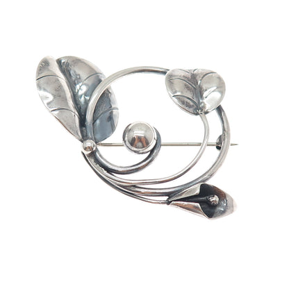 JOSEPH MASANIELLO 925 Sterling Silver Antique Calla Lily Oxidized Pin Brooch