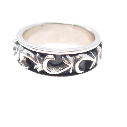 925 Sterling Vintage Modernist Swirl Oxidized Rotating Band Ring Size 10.5