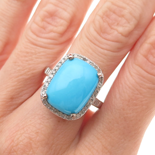 Chuck Clemency 925 Sterling Silver Real Diamond & Turquoise Ring Size 8