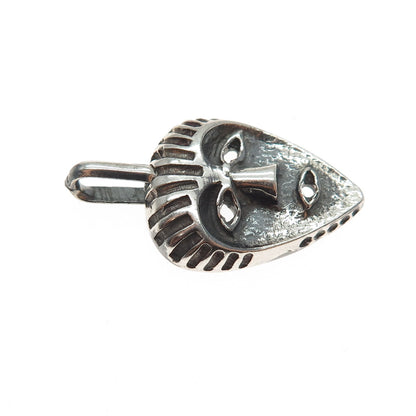 925 Sterling Silver Vintage Italy African Tribal Mask Oxidized Charm Pendant