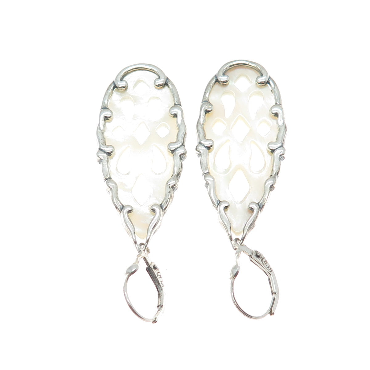 CAROLYN POLLACK 925 Sterling Silver Vintage Real MOP Teardrop Dangle Earrings