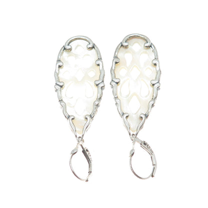 CAROLYN POLLACK 925 Sterling Silver Vintage Real MOP Teardrop Dangle Earrings