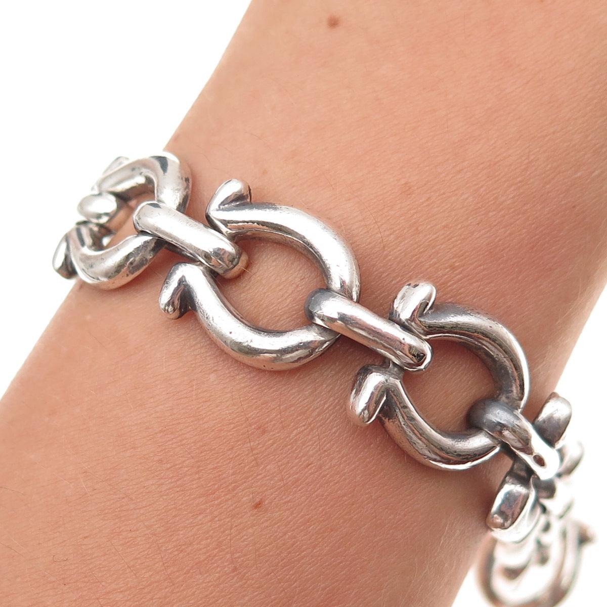 925 Sterling Silver Vintage Mexico Omega-Link Oxidized Bracelet 7"