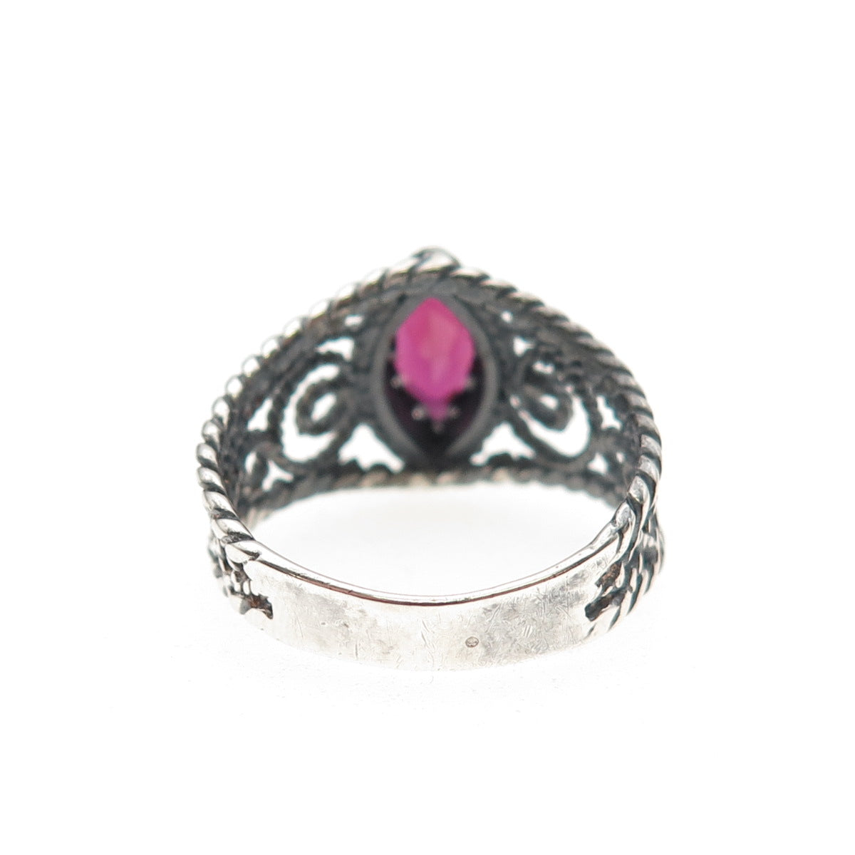 Chateau D’Argent 925 Sterling Silver Vintage Real Garnet Spiral Ring Size 8