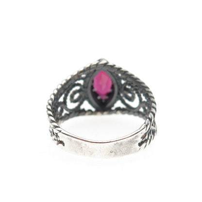 Chateau D’Argent 925 Sterling Silver Vintage Real Garnet Spiral Ring Size 8