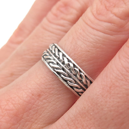 925 Sterling Silver Vintage Celtic Woven Oxidized Band Ring Size 7.75