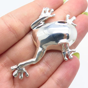 925 Sterling Silver Vintage Mexico Frog For Good Luck Pin Brooch