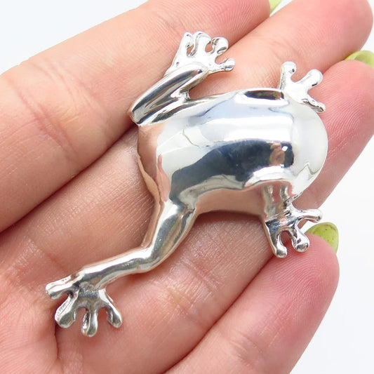 925 Sterling Silver Vintage Mexico Frog For Good Luck Pin Brooch