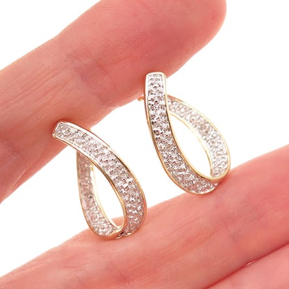 925 Sterling Silver 2-Tone Real Round-Cut Diamond In & Out Hoop Earrings