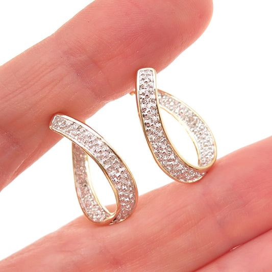 925 Sterling Silver 2-Tone Real Round-Cut Diamond In & Out Hoop Earrings