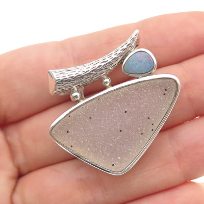 Whitney Kelly Sterling Silver Vintage Real Druzy & Opal Modernist Slide Pendant