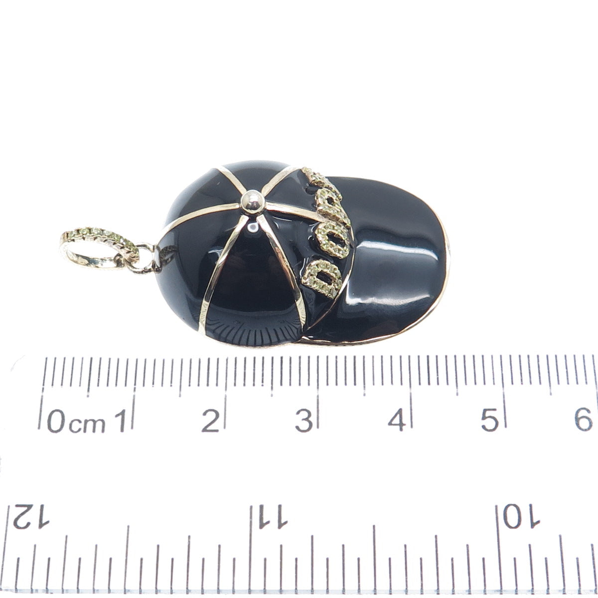 DESIGNS BY YAGI 925 Sterling Silver Gold Plated Enamel C Z Dope Cap Pendant
