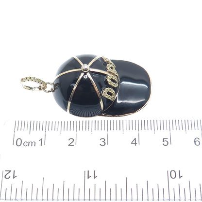 DESIGNS BY YAGI 925 Sterling Silver Gold Plated Enamel C Z Dope Cap Pendant