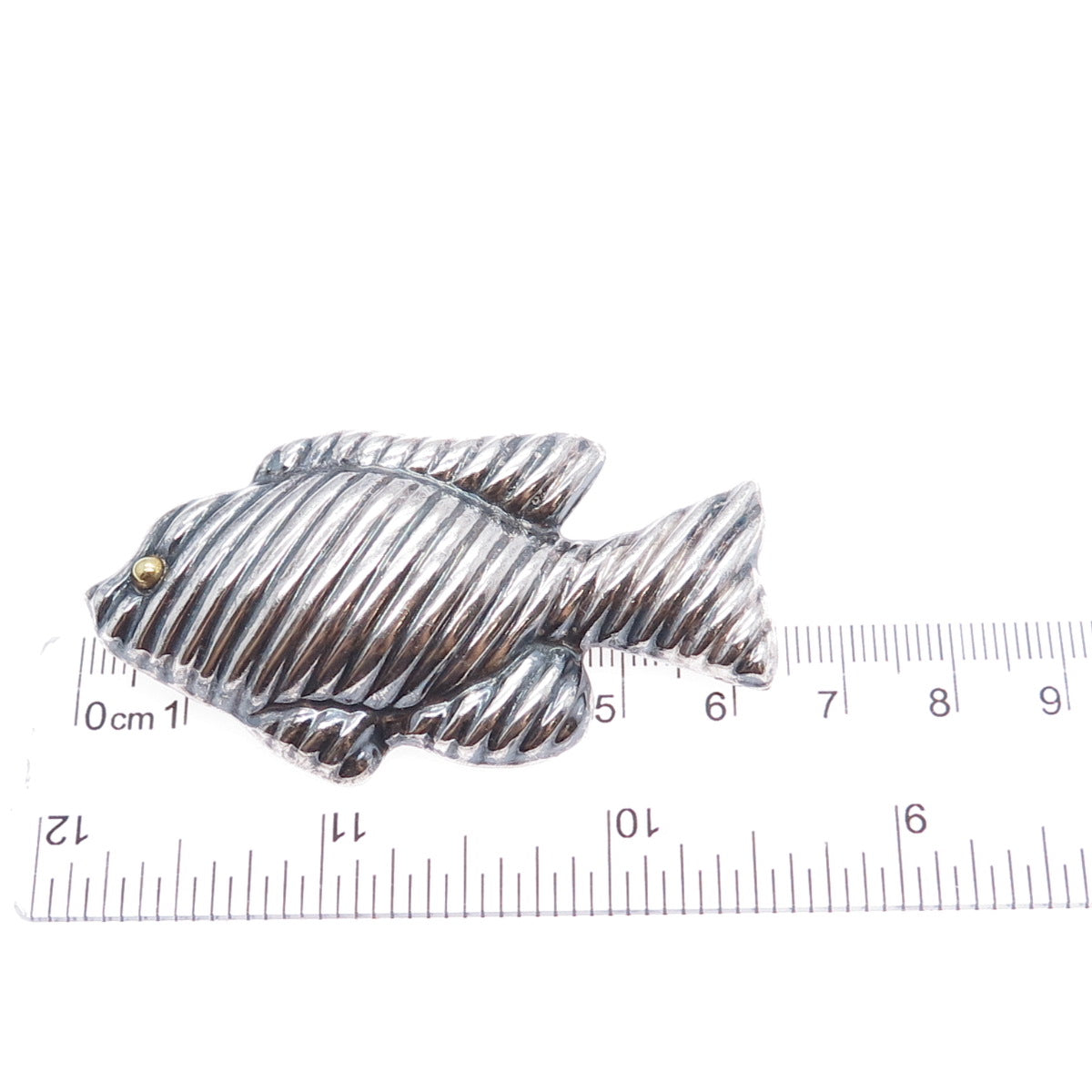 925 Sterling Silver Vintage Mexico Modernist Fish Oxidized Pin Brooch / Pendant