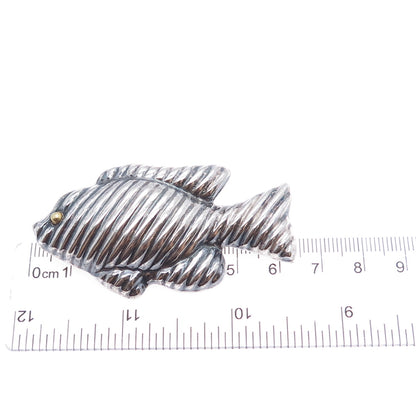 925 Sterling Silver Vintage Mexico Modernist Fish Oxidized Pin Brooch / Pendant