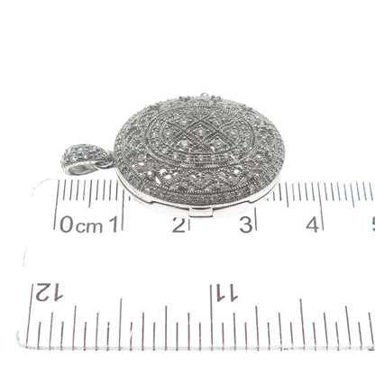925 Sterling Silver Round-Cut Shaped C Z Ornate Oval Locket Pendant