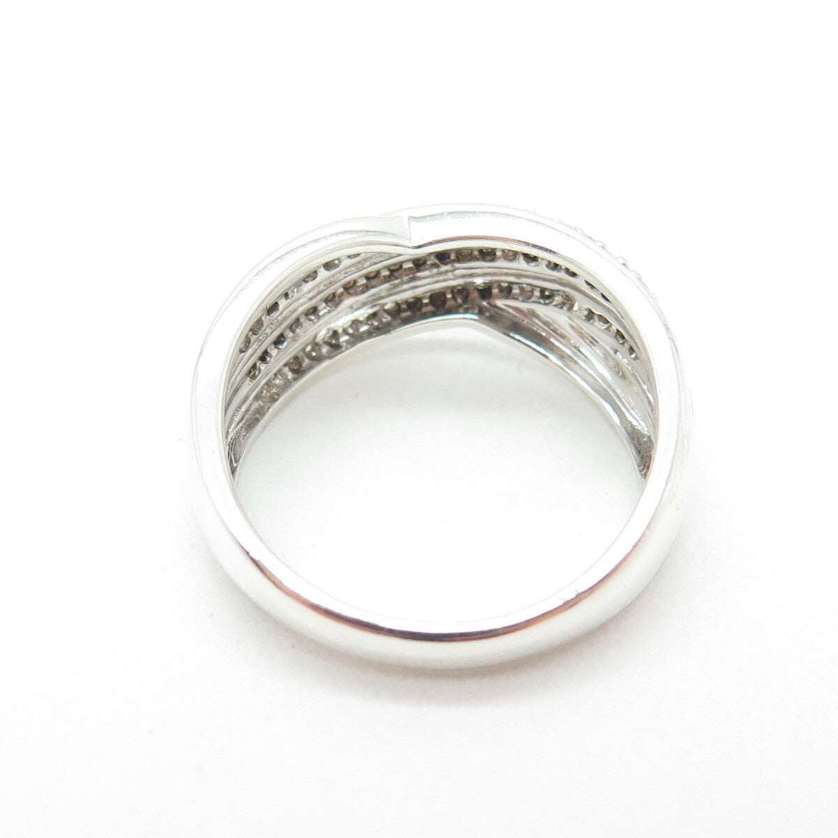 KN Kajal Naina Sterling Silver Real Round-Cut Diamond Crisscross Ring Size 9.25