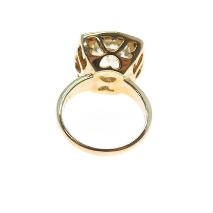 925 Sterling Silver Gold Plated Real Diamond & Green Amethyst Ring Size 5.75