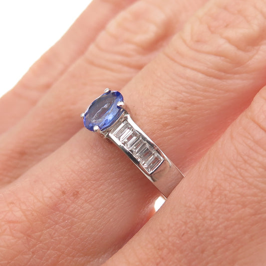 Chuck Clemency 925 Sterling Silver Real Tanzanite & White Topaz Ring Size 8.25