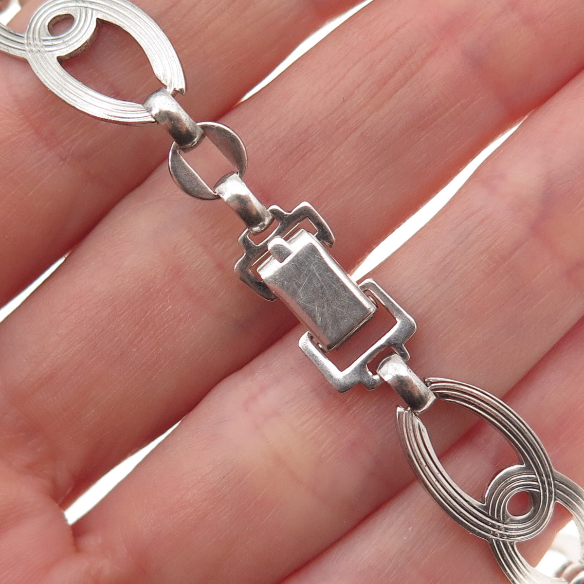 W.E. Richards 925 Sterling Silver Antique Art Deco Infinity Link Bracelet 7.25"